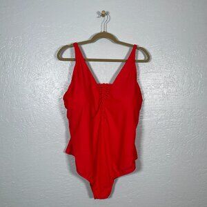 Catalina Women Plus Size 3X Red Lace Up One Piece Swimsuit Padded Swim Beach